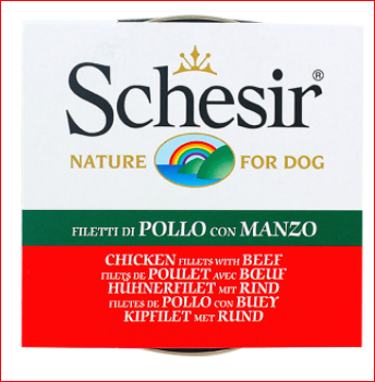 خرید کنسرو غذای سگ مرغ و گوشت شسیر Schesir Chicken & Beef in Jelly